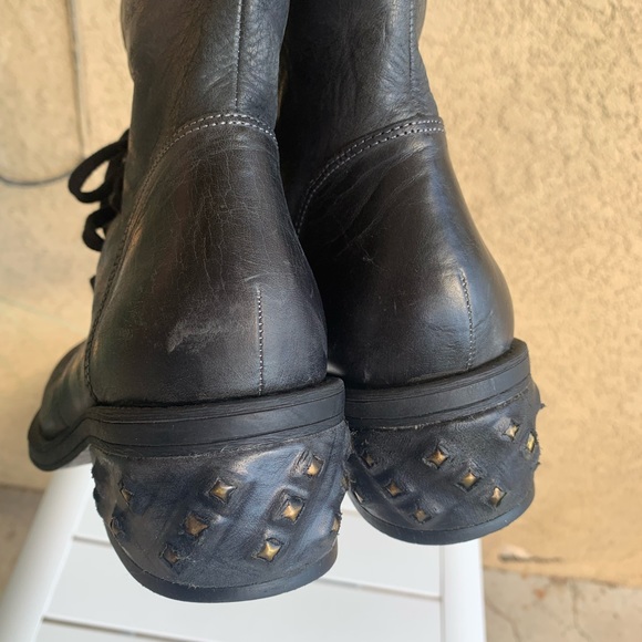 Calvin Klein Jeans black charcoal leather studded moto combat boots size 8.5 - Picture 7 of 15
